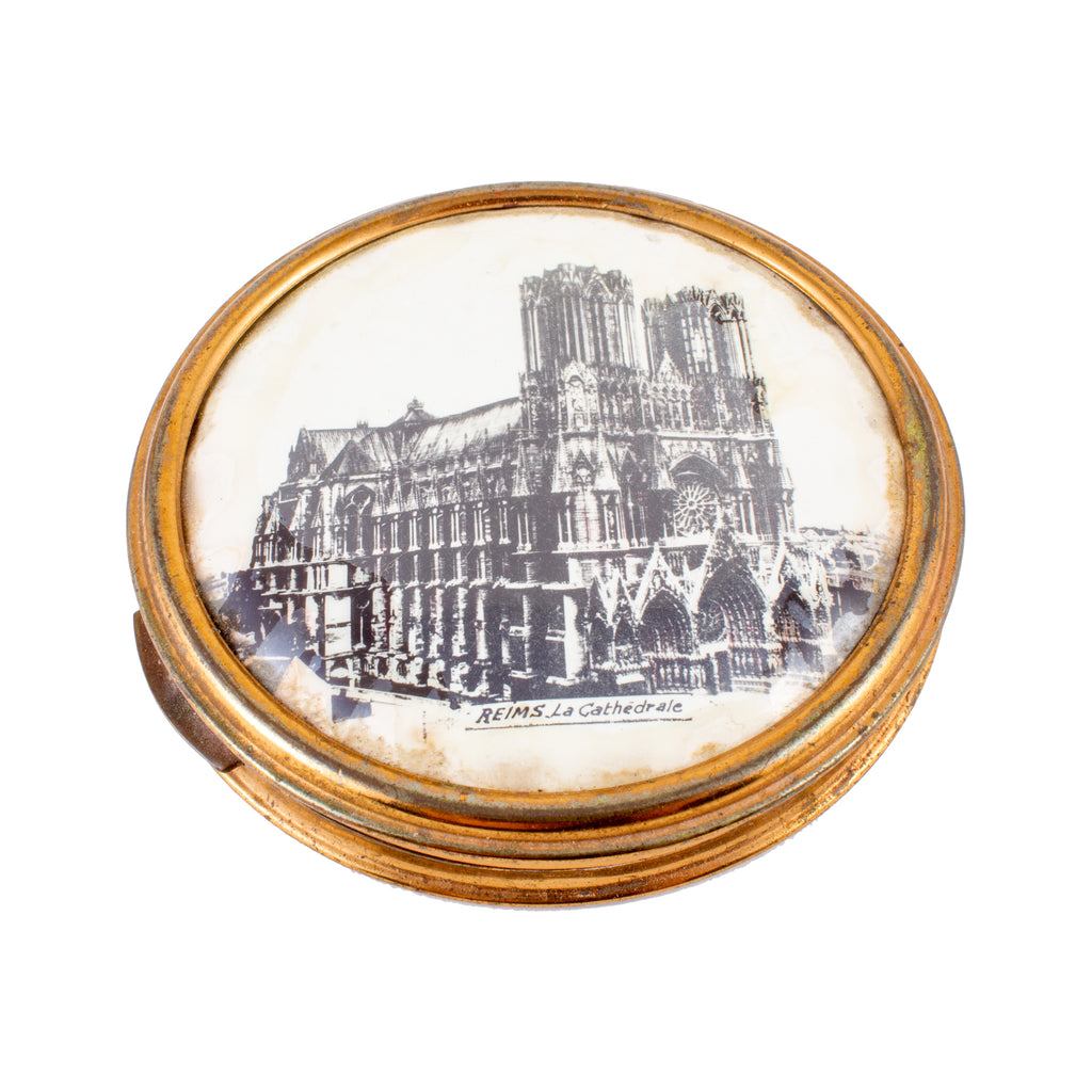 Vintage French Reims Cathedral Souvenir Powder Compact