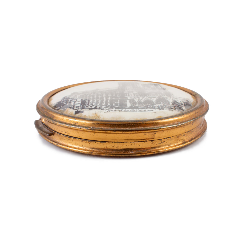 Vintage French Reims Cathedral Souvenir Powder Compact