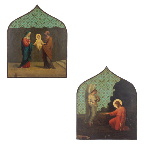 Pair of Antique Religious Paintings on Metal Found in France
