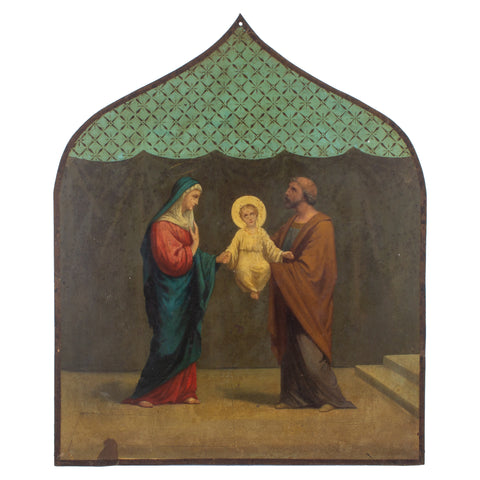 Pair of Antique Religious Paintings on Metal Found in France