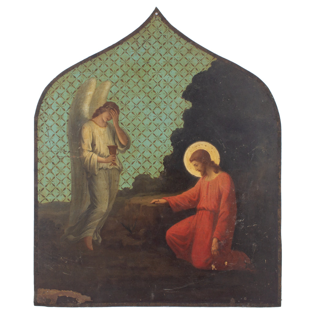 Pair of Antique Religious Paintings on Metal Found in France