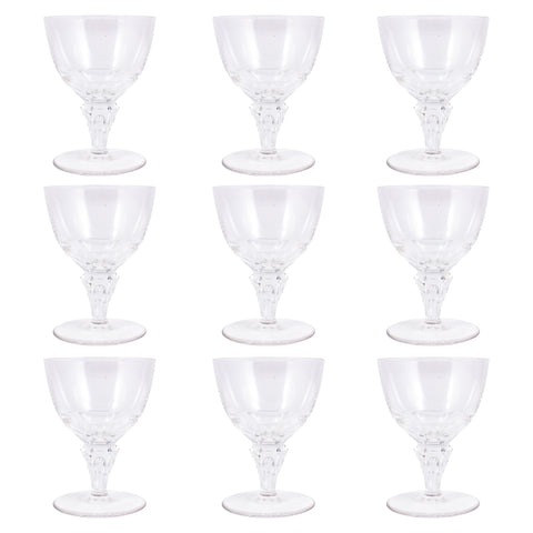 Antique French Petite Cut Crystal Faceted Glasses | Set of 9