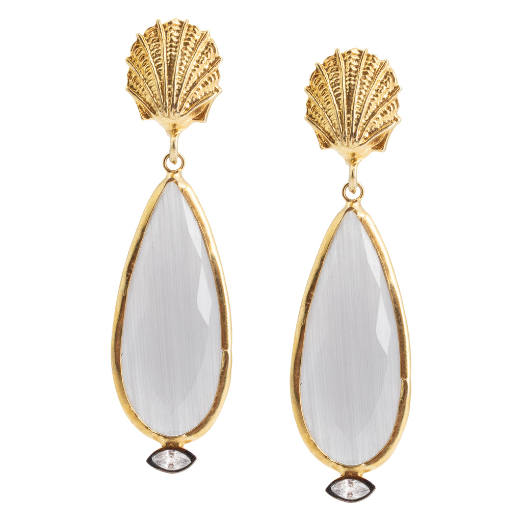 Handmade Seashell & Cat Eye Drop Earrings from Istanbul