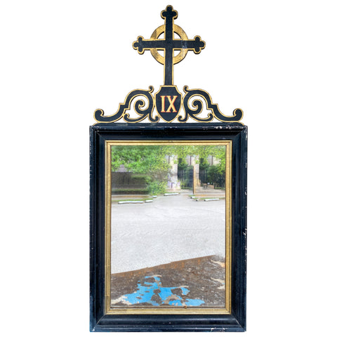 Antique French Ebonized & Gilt Wood Stations of the Cross Mirror Pairing