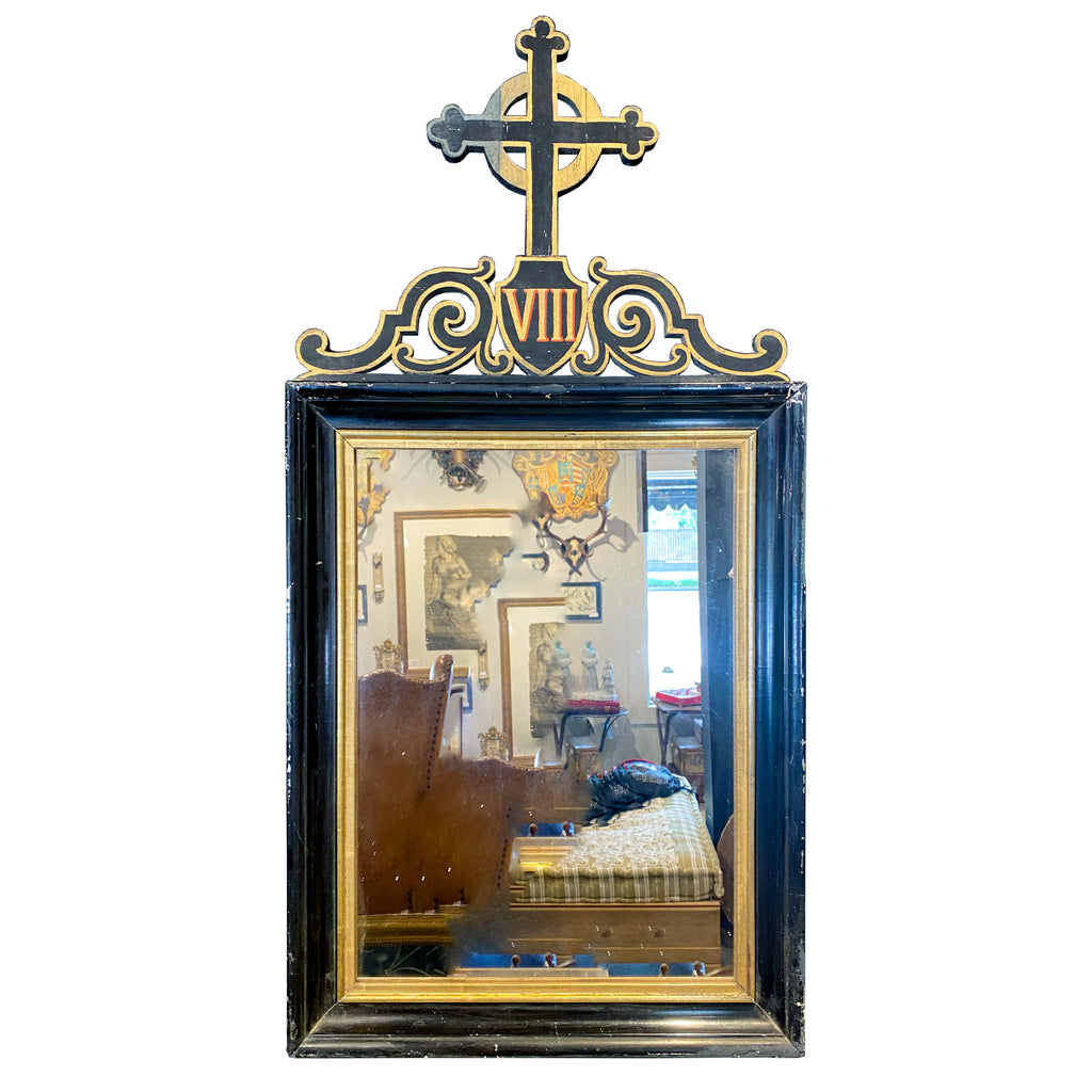 Antique French Ebonized & Gilt Wood Stations of the Cross Mirror Pairing