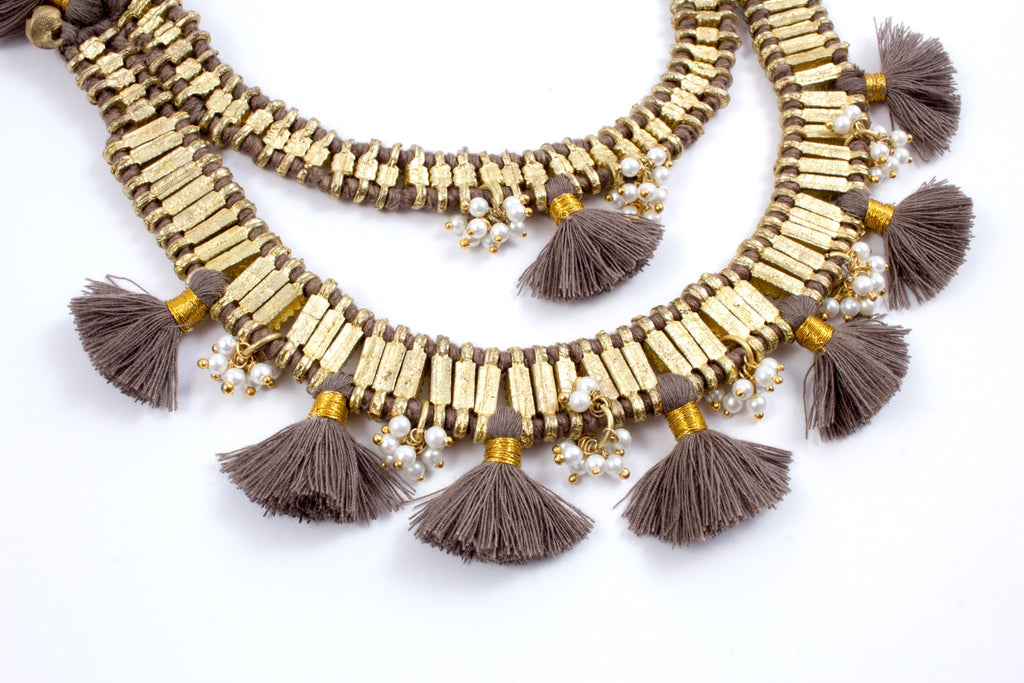 Sunshine Necklace in Taupe - Handmade in Egypt