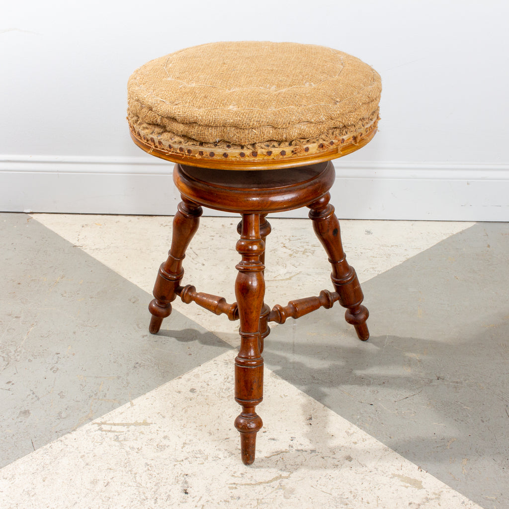 Antique French Adjustable Carved Wood Stool