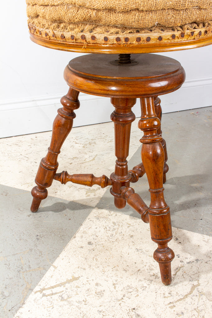 Antique French Adjustable Carved Wood Stool