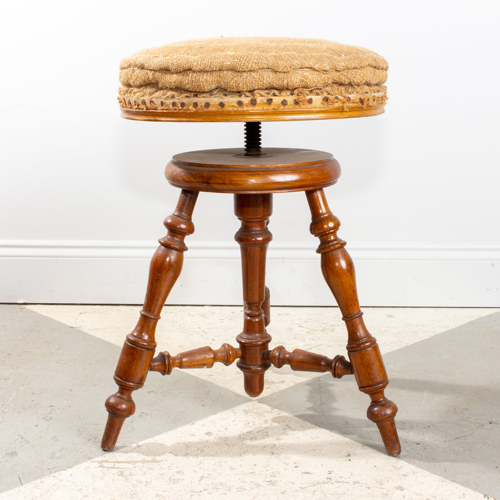 Antique French Adjustable Carved Wood Stool