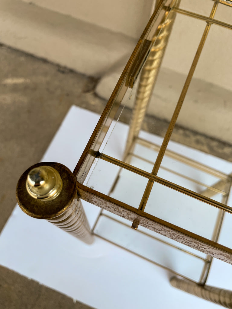 Small Mid-Century Brass Side Table with Glass Shelves
