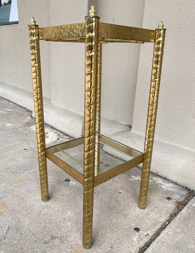 Small Mid-Century Brass Side Table with Glass Shelves