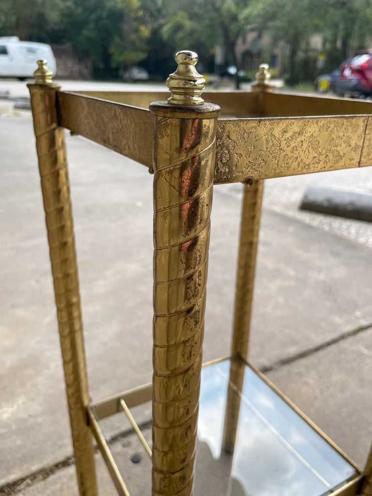 Small Mid-Century Brass Side Table with Glass Shelves