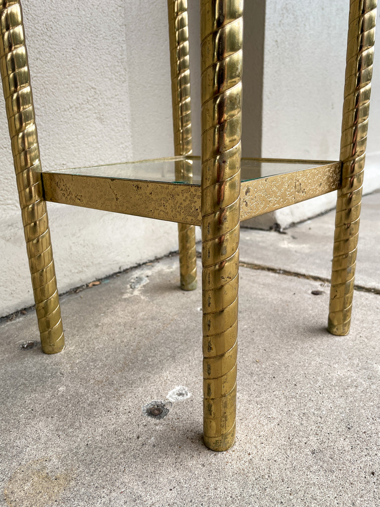 Small Mid-Century Brass Side Table with Glass Shelves