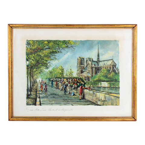 Vintage French Watercolor in Gilt Frame - Notre Dame, Paris | 16 x 12
