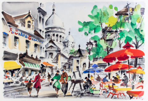Vintage French Watercolor in Gilt Frame - Montmartre, Paris | 18 x 14