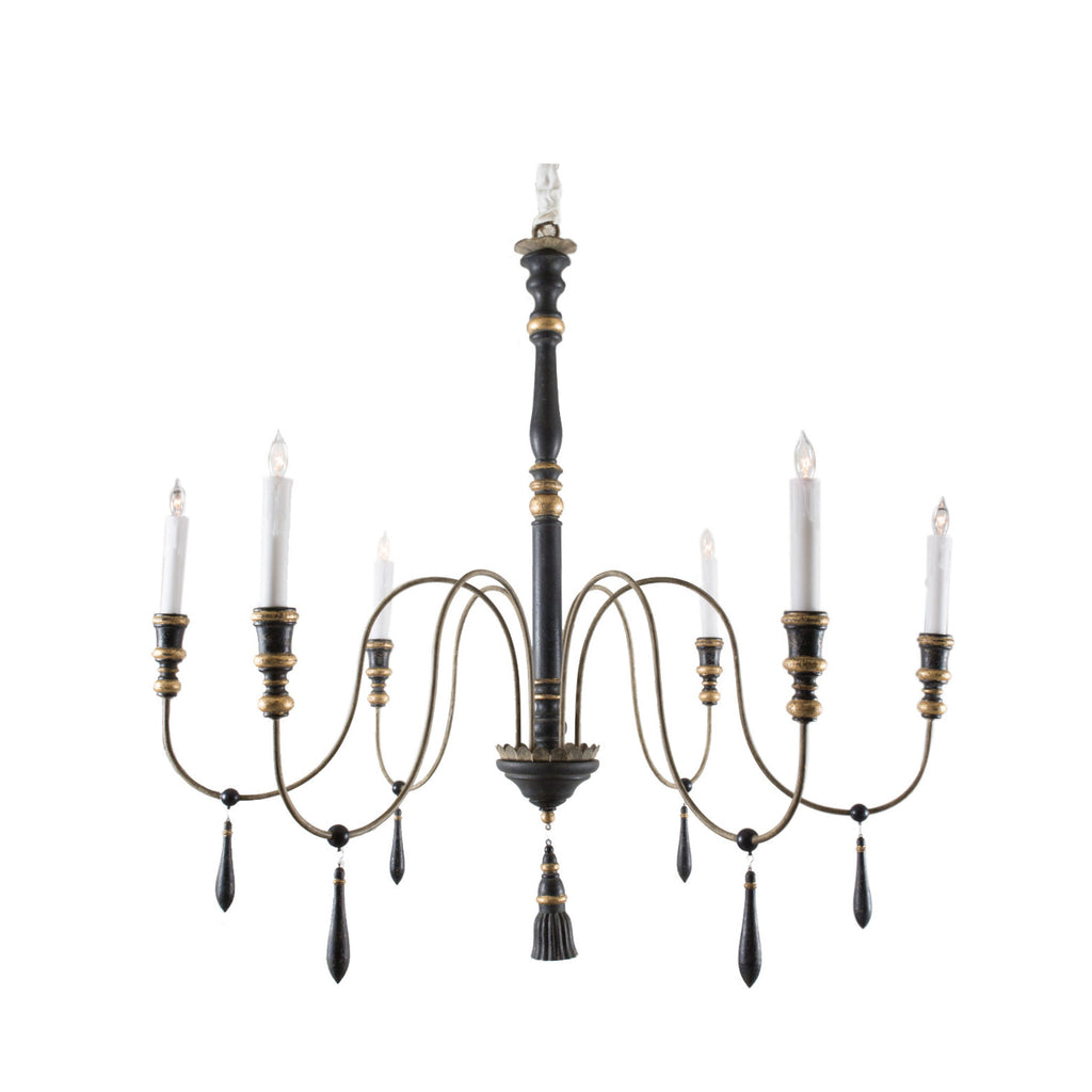 Large Empire Black & Gold Six-Arm Chandelier