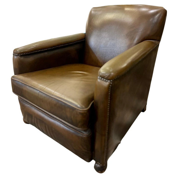 Vintage French Leather Chair with Nailhead Detail