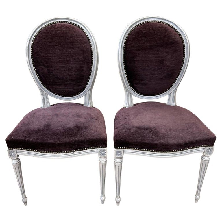 Set/8 Vintage French Louis XV Dining Chairs in Velvet