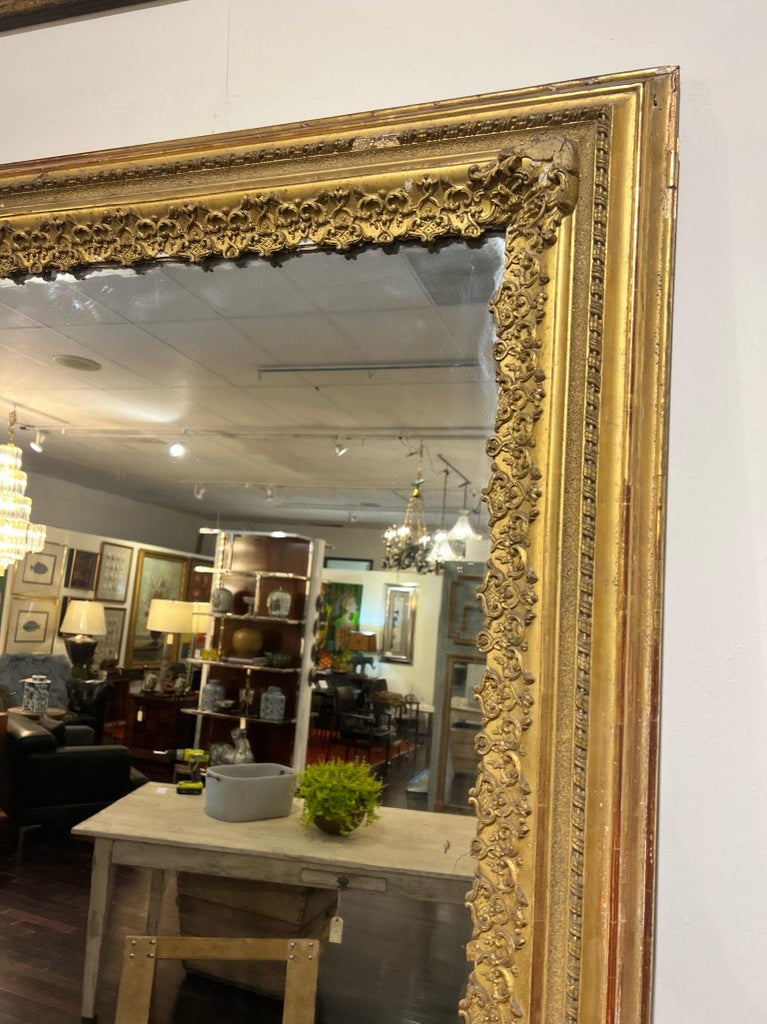 Antique French Gilt Floor Mirror with Original Glass