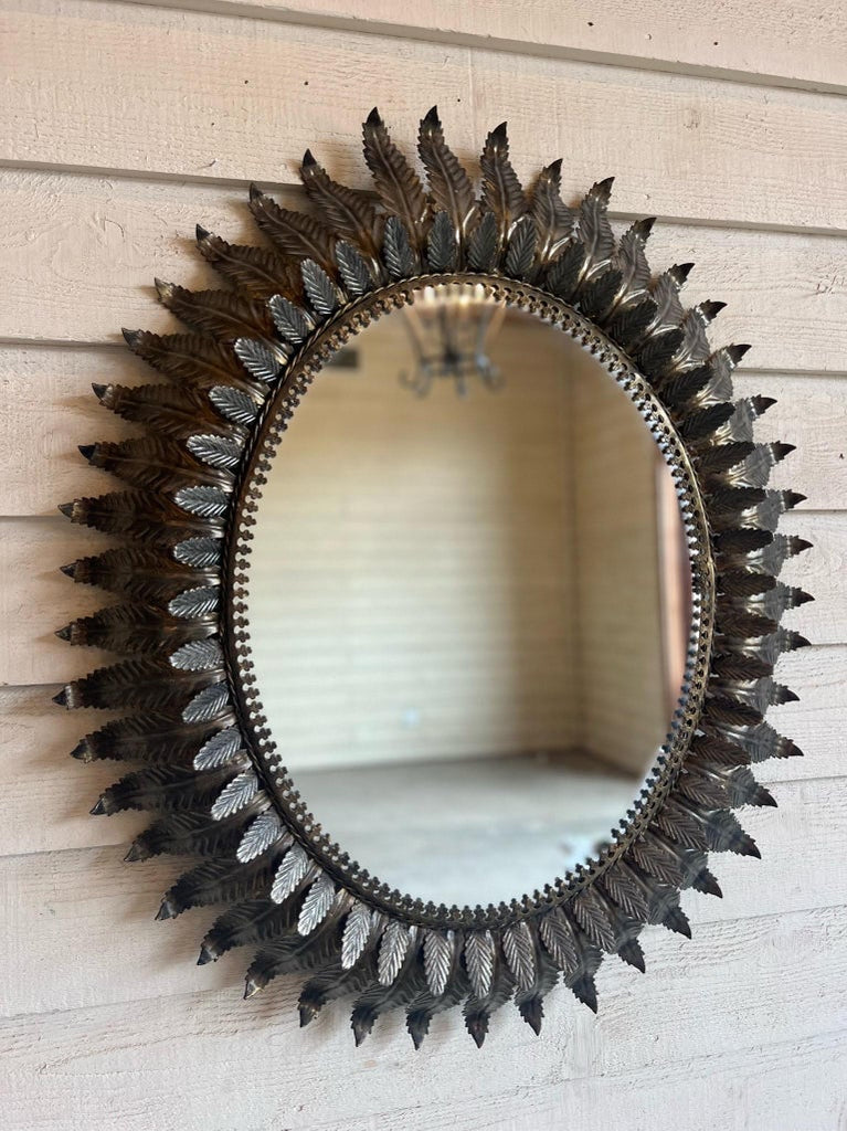 Vintage Spanish Mirror with Metal Leaf Detail