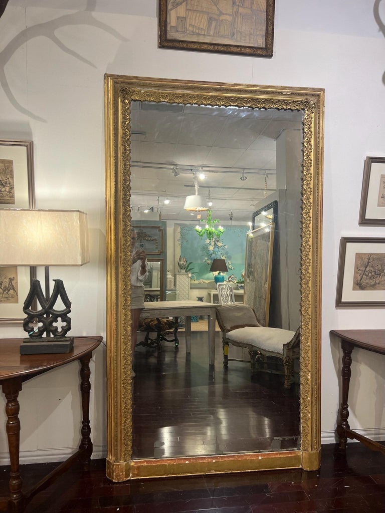 Antique French Gilt Floor Mirror with Original Glass