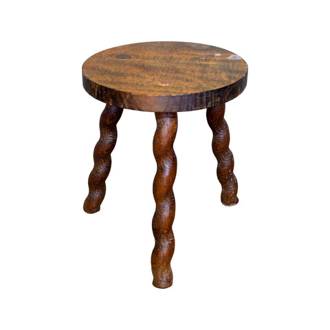 Vintage French Carved Oak Milking Stool