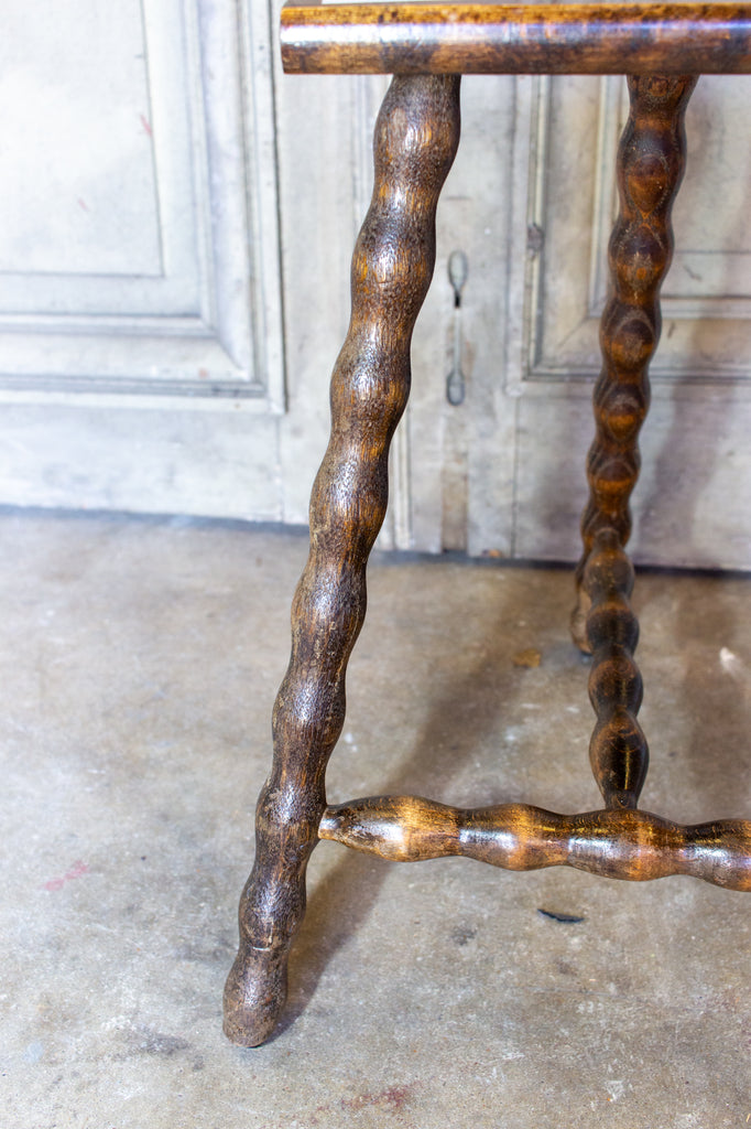 Vintage French Carved Wood Stool with Demilune Top