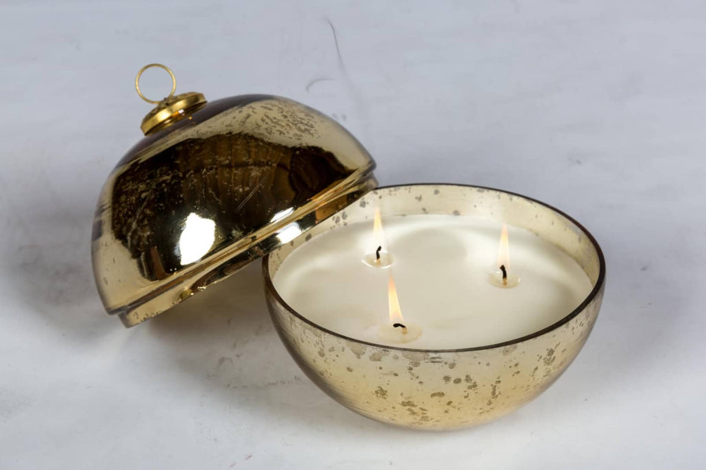 Handmade French Mercury Glass Ornament Candles in Gold | Three Sizes
