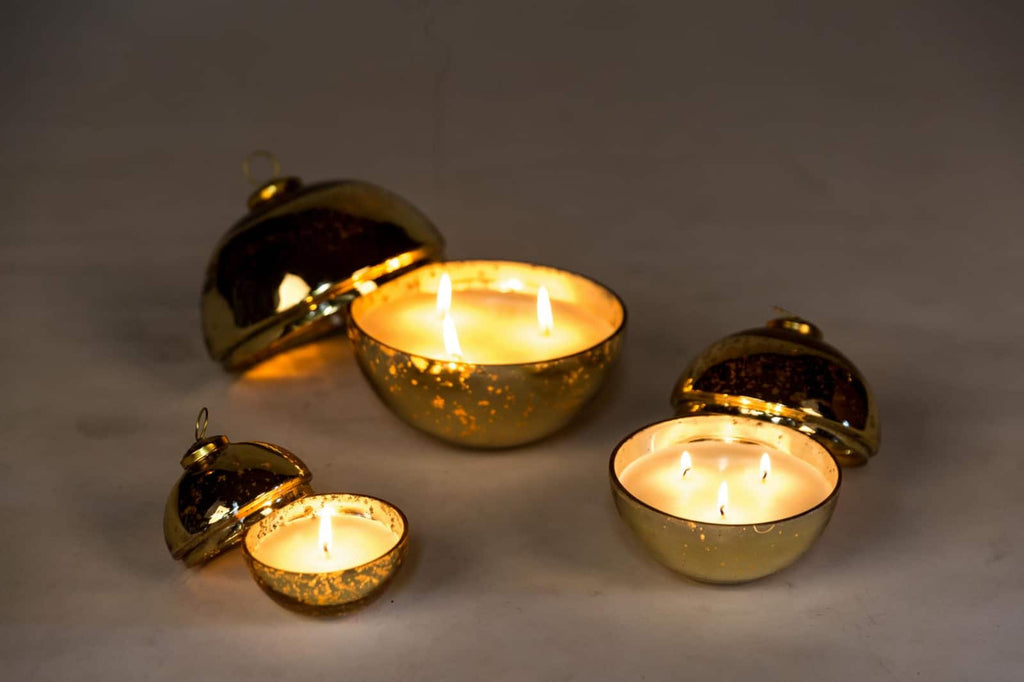 Handmade French Mercury Glass Ornament Candles in Gold | Three Sizes