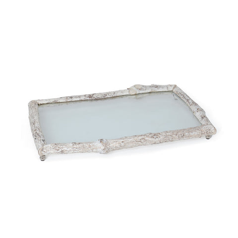 Whitewash Birch & Glass Tray