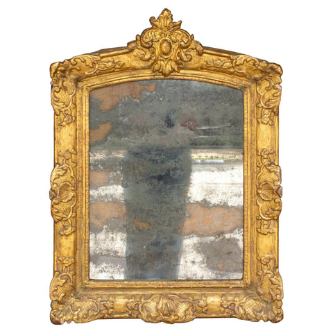 18th C Small French Gilt Mirror with Foxed Mirror Plate