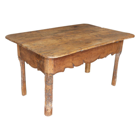 18th c Rustic Spanish Oak Table with Carved Details