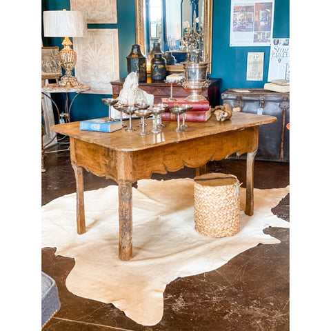 18th c Rustic Spanish Oak Table with Carved Details