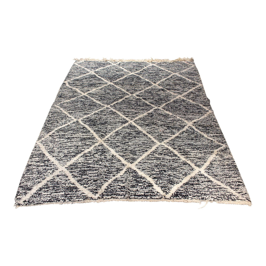 Moroccan Beni Ourain Double Sided Wool Rug in Black & Ivory Merle