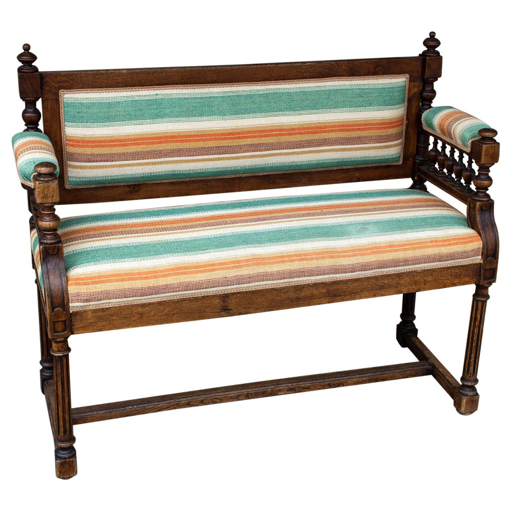 19th c French Carved Wood Hall Bench with Upholstery