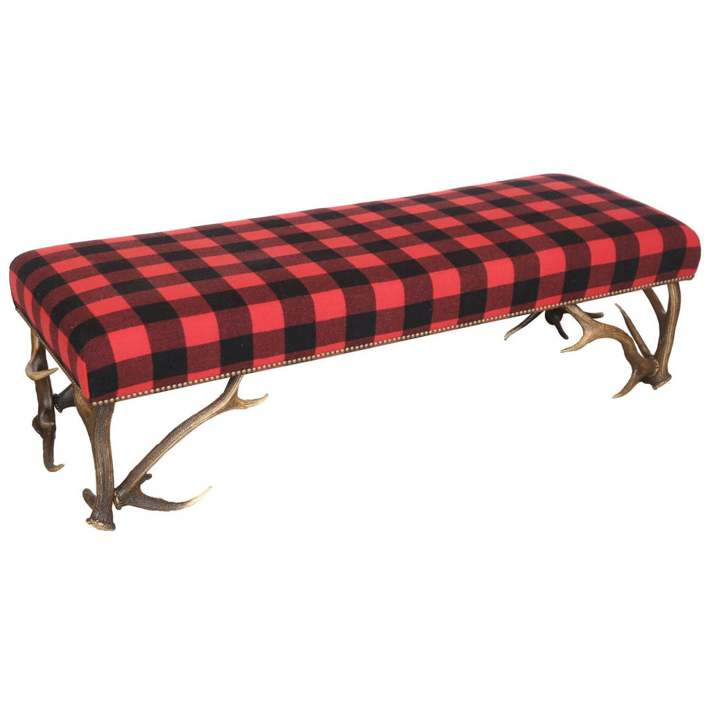 Ralph Lauren 5' Huntley Lambswool Bench with Vintage European Stag Antler Legs