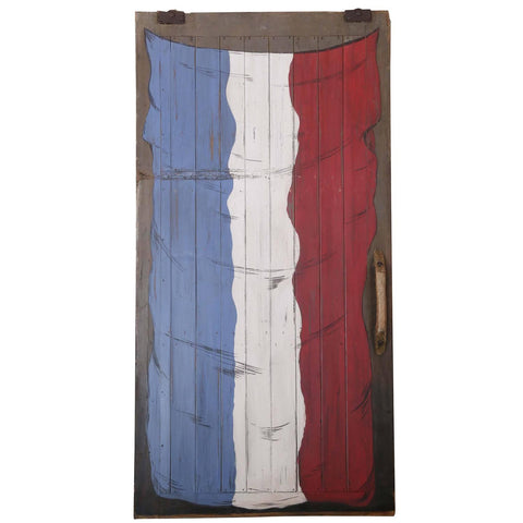 Antique French Barn Door with Flag Painting