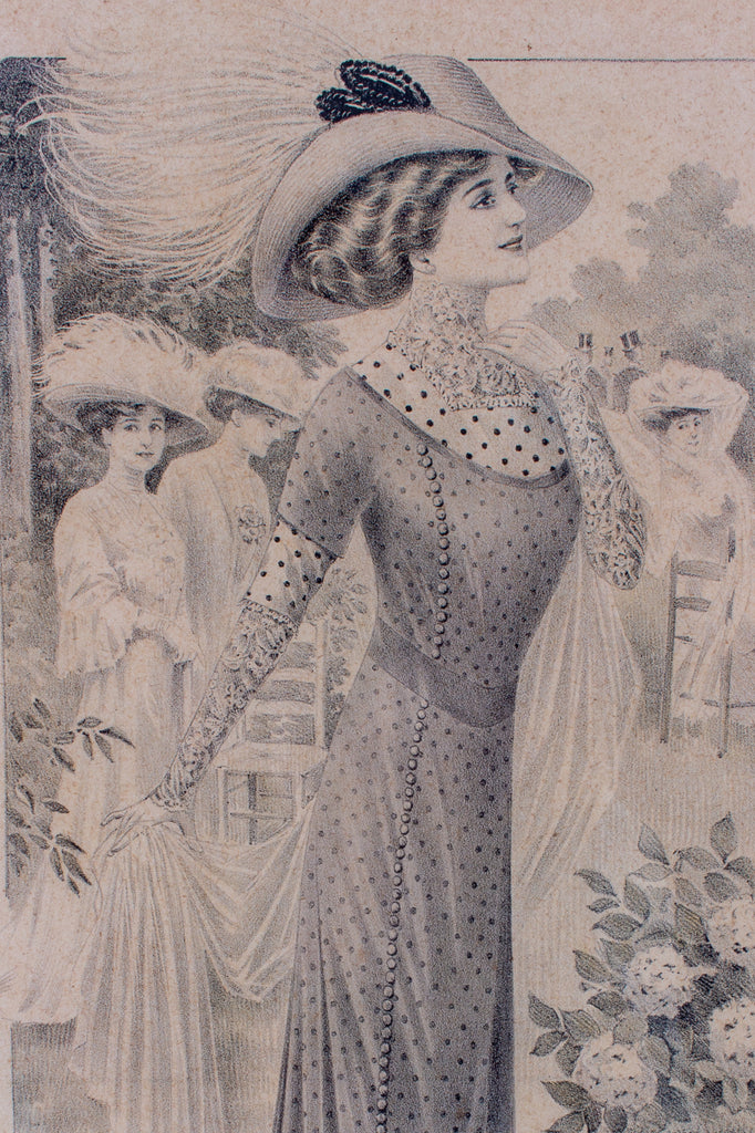 Antique French Fashion Print in Frame
