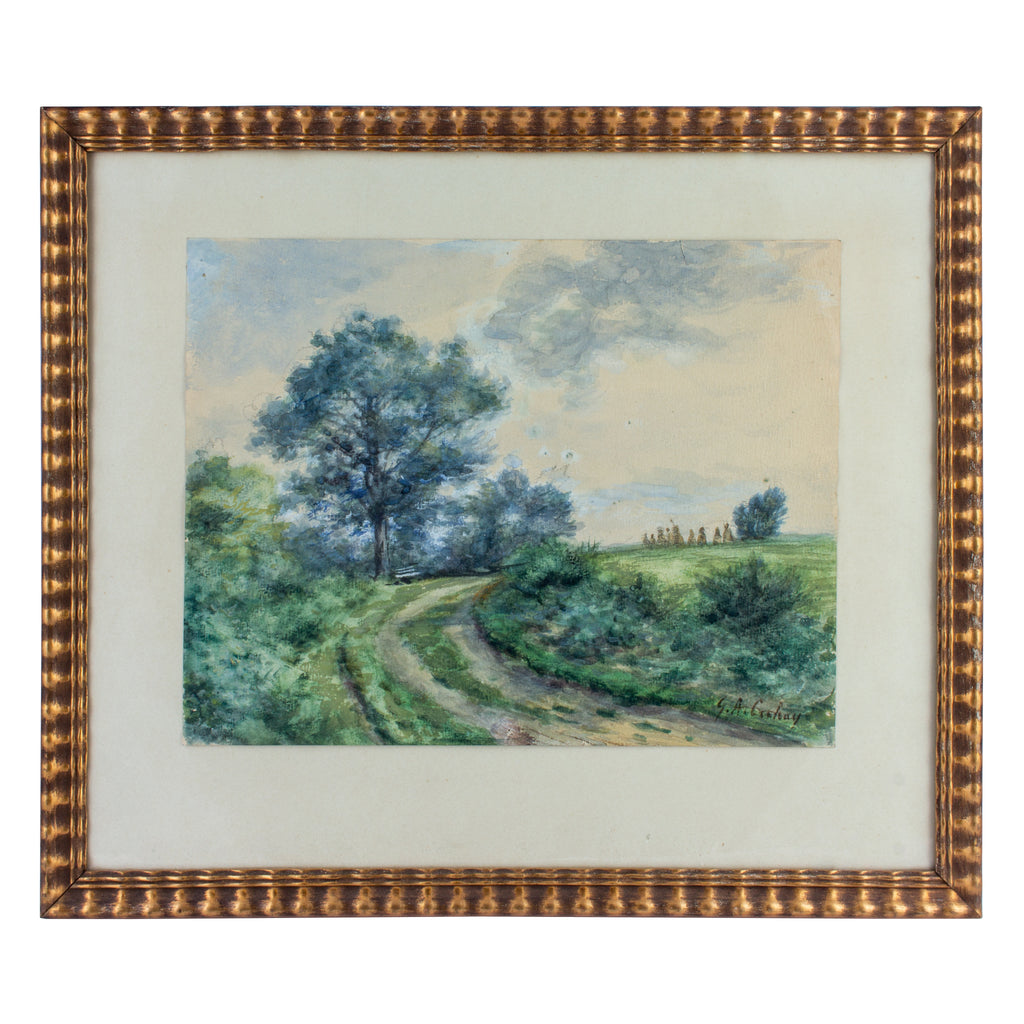 Vintage French Watercolor in Gilt Frame