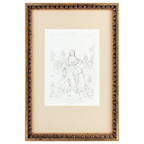 Framed European Religious Print in Gilt Frame