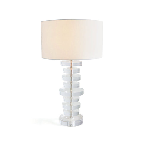 Stacked Acrylic Lamp with Linen Shade