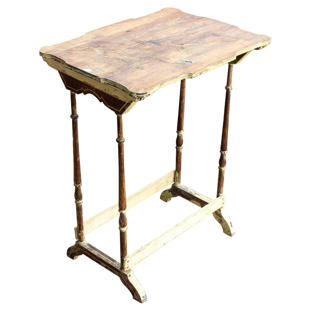 Distressed Antique French Carved Top Side Table