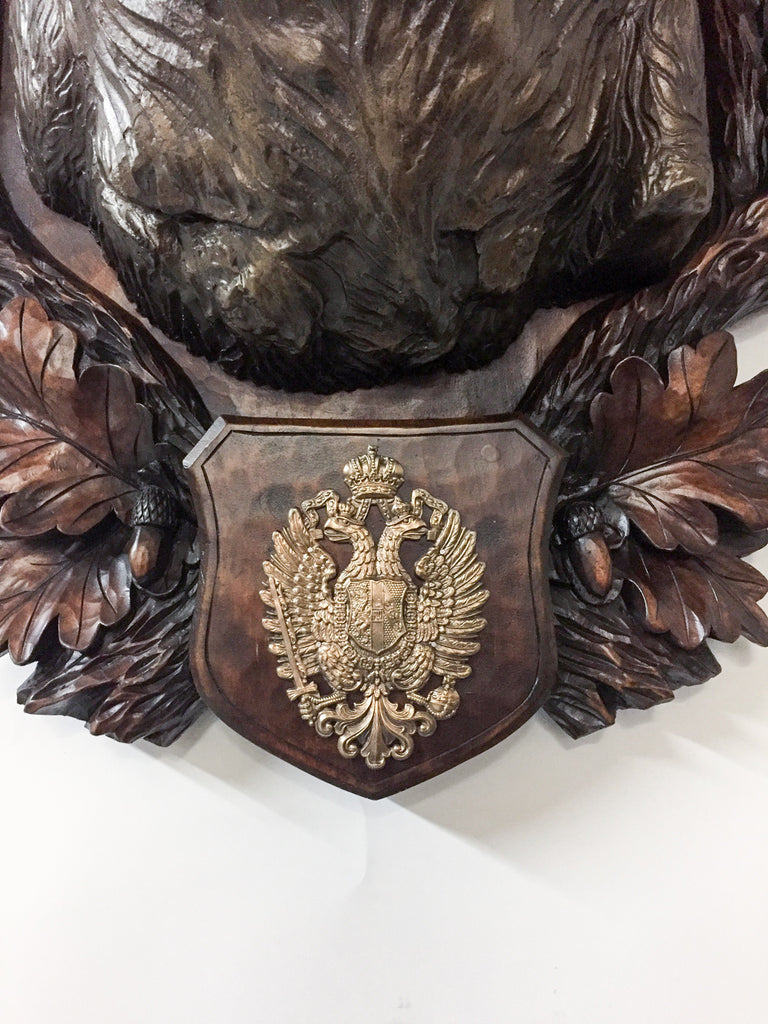 Antique Habsburg Red Stag Trophy on Bronze Shoulder Mount from Eckartsau Castle