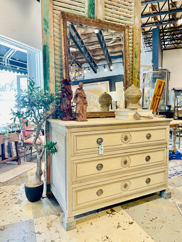 18th C French Oak Chest of Drawers in Whitewash Finish with Napoleonic Hardware