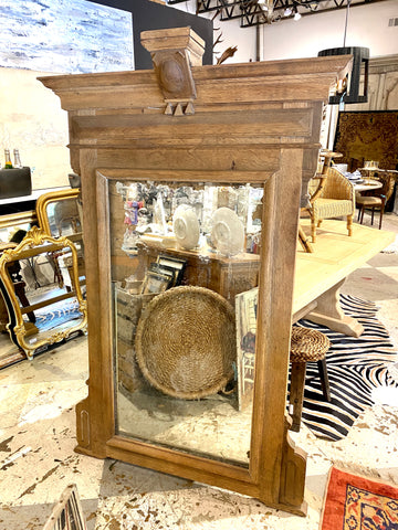 Large Stripped Late Victorian English Carved Oak Mirror, circa 1850