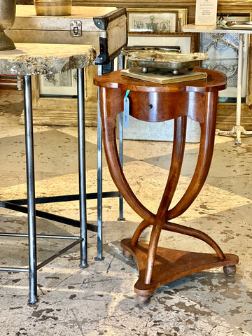 Antique French Art Deco Side Table with Drawer & Unique Twist Base
