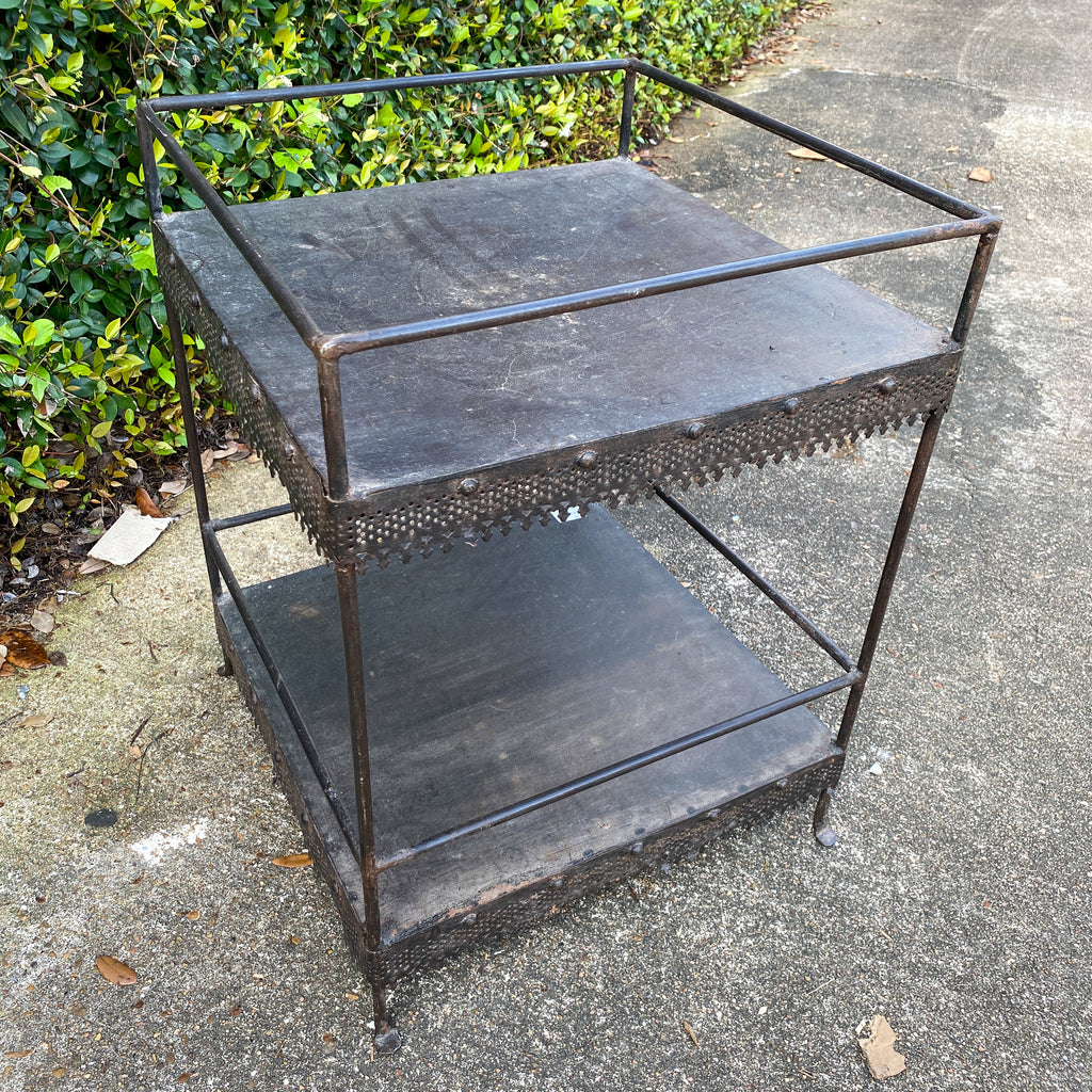 Vintage 1940s French Gothic Metal Garden Table and Plant Shelf