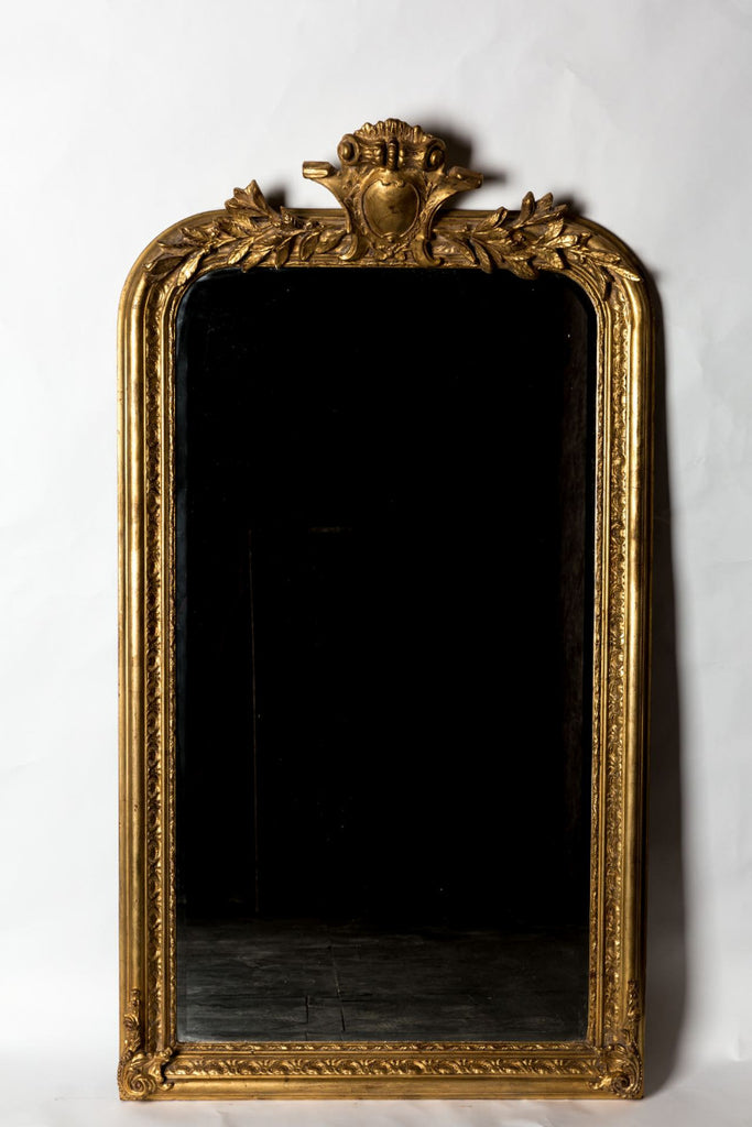 French Philippe Hand-Carved Beveled Mirror in Hand Gilt Frame