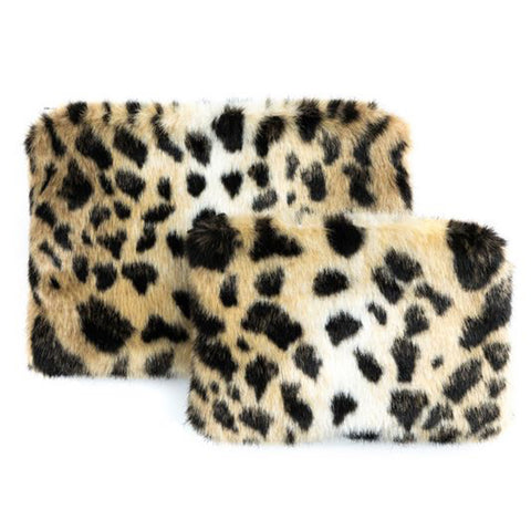Leopard Faux Fur Travel Pouches | Set of Two
