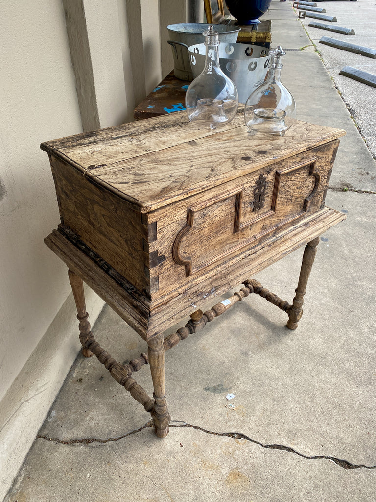 18th Century French Wooden Coffer Chest with Stand